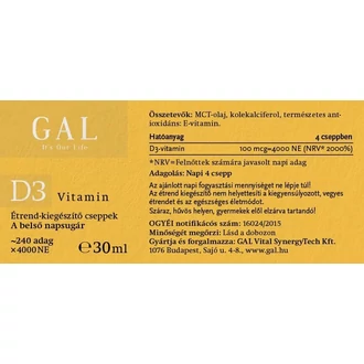 GAL D3-vitamin - doboz leírás részlet