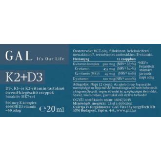 GAL K2+D3 vitamin - doboz leírás részlet