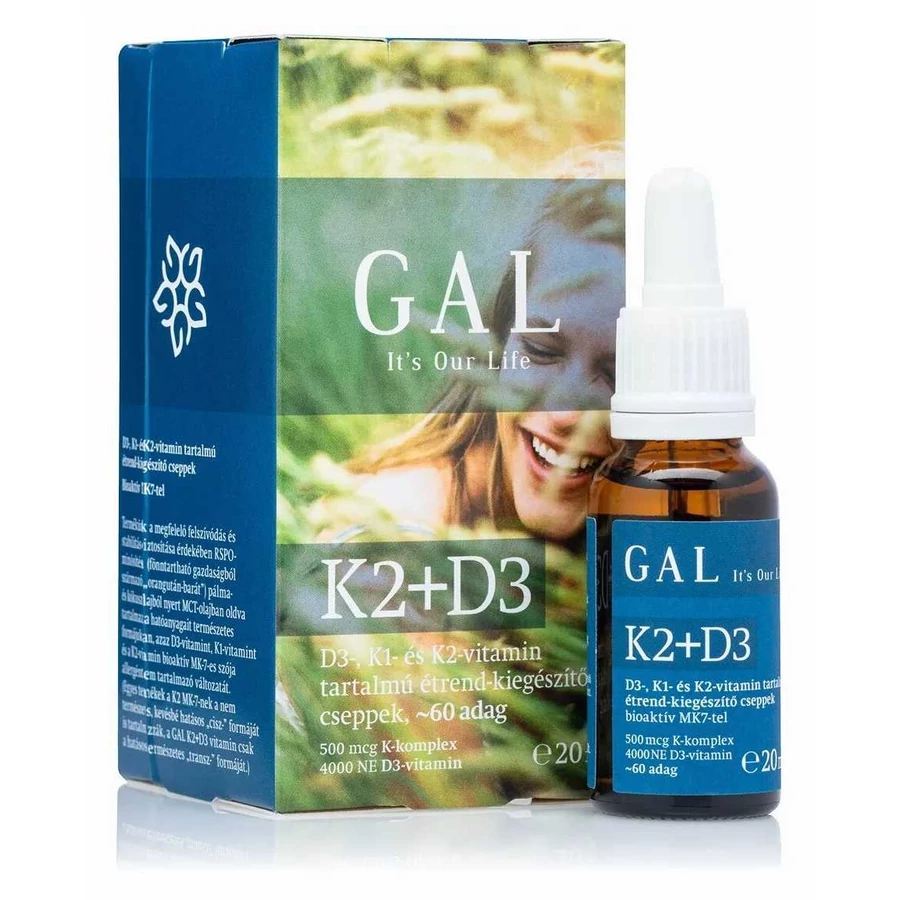 GAL K2+D3 vitamin - doboz és üveg GAL K2+D3 vitamin - doboz és üveg